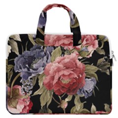 Retro Texture With Flowers, Black Background With Flowers Macbook Pro 16  Double Pocket Laptop Bag 
