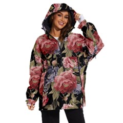 Retro Texture With Flowers, Black Background With Flowers Women s Ski And Snowboard Jacket