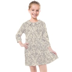 Retro Texture With Ornaments, Vintage Beige Background Kids  Quarter Sleeve Shirt Dress by nateshop