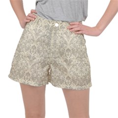Retro Texture With Ornaments, Vintage Beige Background Women s Ripstop Shorts by nateshop