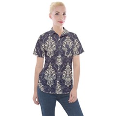 Vintage Texture, Floral Retro Background, Patterns, Women s Short Sleeve Pocket Shirt