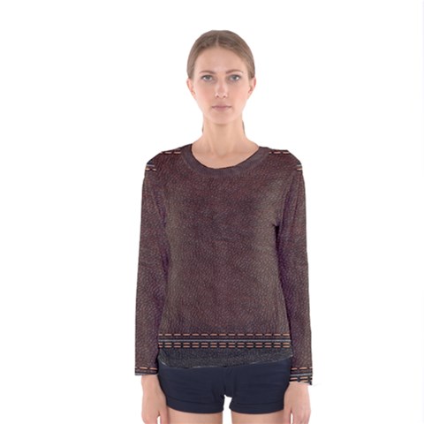 Black Leather Texture Leather Textures, Brown Leather Line Women s Long Sleeve T-shirt by nateshop