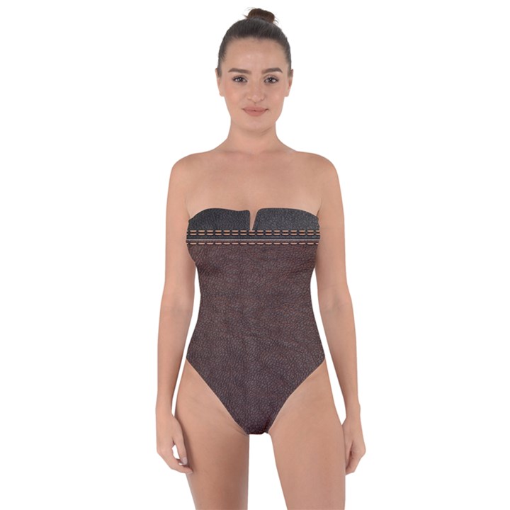 Black Leather Texture Leather Textures, Brown Leather Line Tie Back One Piece Swimsuit