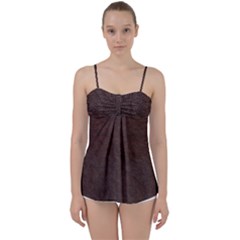 Black Leather Texture Leather Textures, Brown Leather Line Babydoll Tankini Top by nateshop