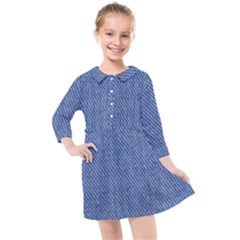 Blue Denim Texture Macro, Blue Denim Background, Jeans Background, Jeans Textures, Fabric Background Kids  Quarter Sleeve Shirt Dress by nateshop