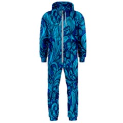 Blue Floral Pattern Texture, Floral Ornaments Texture Hooded Jumpsuit (Men)