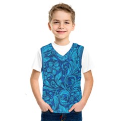 Blue Floral Pattern Texture, Floral Ornaments Texture Kids  Basketball Tank Top