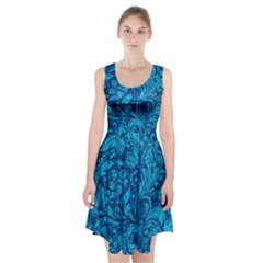 Blue Floral Pattern Texture, Floral Ornaments Texture Racerback Midi Dress