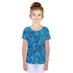 Blue Floral Pattern Texture, Floral Ornaments Texture Kids  One Piece T-Shirt