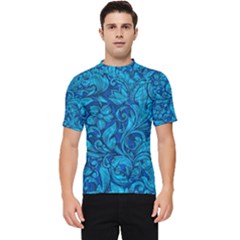 Blue Floral Pattern Texture, Floral Ornaments Texture Men s Short Sleeve Rash Guard by nateshop