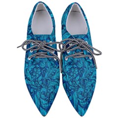 Blue Floral Pattern Texture, Floral Ornaments Texture Pointed Oxford Shoes by nateshop