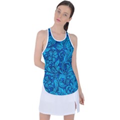 Blue Floral Pattern Texture, Floral Ornaments Texture Racer Back Mesh Tank Top by nateshop