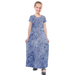 Blue Grunge Texture, Wall Texture, Blue Retro Background Kids  Short Sleeve Maxi Dress by nateshop
