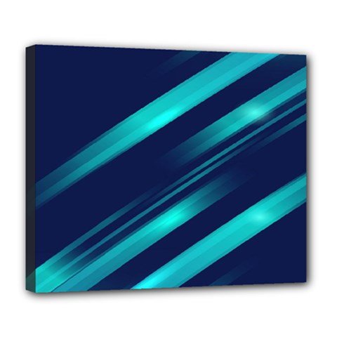 Blue Neon Lines, Blue Background, Abstract Background Deluxe Canvas 24  X 20  (stretched) by nateshop