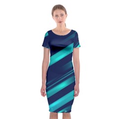 Blue Neon Lines, Blue Background, Abstract Background Classic Short Sleeve Midi Dress by nateshop