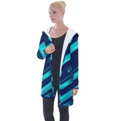 Blue Neon Lines, Blue Background, Abstract Background Longline Hooded Cardigan by nateshop