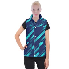 Blue Neon Lines, Blue Background, Abstract Background Women s Button Up Vest