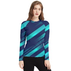 Blue Neon Lines, Blue Background, Abstract Background Women s Long Sleeve Rash Guard by nateshop