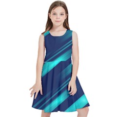 Blue Neon Lines, Blue Background, Abstract Background Kids  Skater Dress