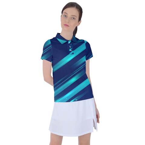 Blue Neon Lines, Blue Background, Abstract Background Women s Polo T-shirt by nateshop