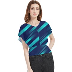 Blue Neon Lines, Blue Background, Abstract Background Butterfly Chiffon Blouse