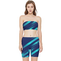 Blue Neon Lines, Blue Background, Abstract Background Stretch Shorts And Tube Top Set by nateshop