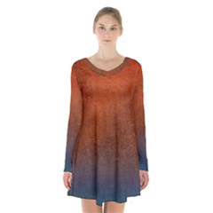 Orange To Blue, Abstract, Background, Blue, Orange, Long Sleeve Velvet V-neck Dress by nateshop