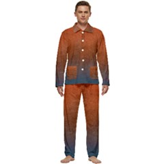Orange To Blue, Abstract, Background, Blue, Orange, Men s Long Sleeve Velvet Pocket Pajamas Set by nateshop