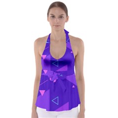 Purple Geometric Abstraction, Purple Neon Background Tie Back Tankini Top