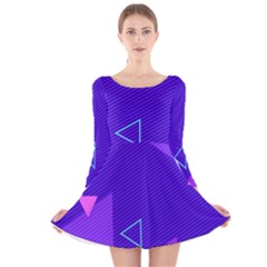 Purple Geometric Abstraction, Purple Neon Background Long Sleeve Velvet Skater Dress by nateshop