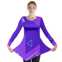 Purple Geometric Abstraction, Purple Neon Background Long Sleeve Tunic  by nateshop