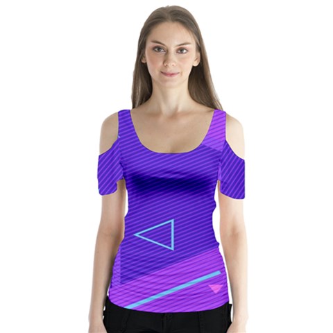 Purple Geometric Abstraction, Purple Neon Background Butterfly Sleeve Cutout T-shirt  by nateshop