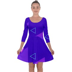 Purple Geometric Abstraction, Purple Neon Background Quarter Sleeve Skater Dress by nateshop