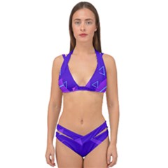 Purple Geometric Abstraction, Purple Neon Background Double Strap Halter Bikini Set