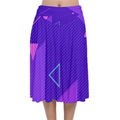 Purple Geometric Abstraction, Purple Neon Background Velvet Flared Midi Skirt by nateshop