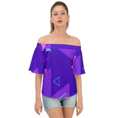 Purple Geometric Abstraction, Purple Neon Background Off Shoulder Short Sleeve Top