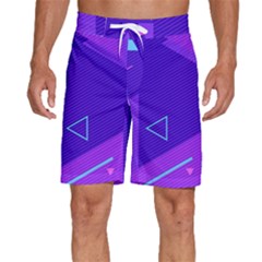 Purple Geometric Abstraction, Purple Neon Background Men s Beach Shorts