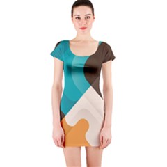 Retro Colored Abstraction Background, Creative Retro Short Sleeve Bodycon Dress by nateshop