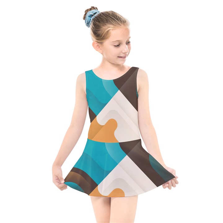 Retro Colored Abstraction Background, Creative Retro Kids  Skater Dress Swimsuit