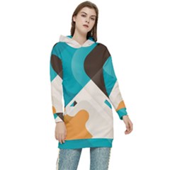 Retro Colored Abstraction Background, Creative Retro Women s Long Oversized Pullover Hoodie