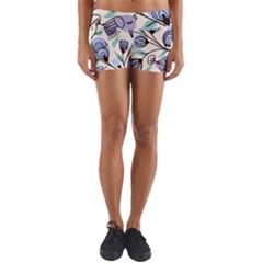 Retro Texture With Birds Yoga Shorts by nateshop