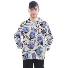 Retro Texture With Birds Men s Half Zip Pullover by nateshop