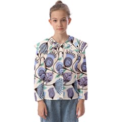 Retro Texture With Birds Kids  Peter Pan Collar Blouse by nateshop