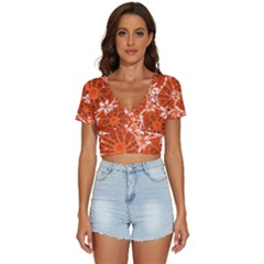 Mazipoodles Love Flowers - White Orange Too V-neck Crop Top by Mazipoodles