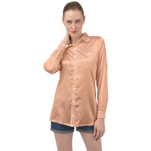 Peach Fuzz 2024 Long Sleeve Satin Shirt by dressshop