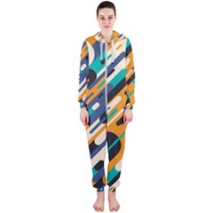 Abstract Rays, Material Design, Colorful Lines, Geometric Hooded Jumpsuit (ladies) by nateshop