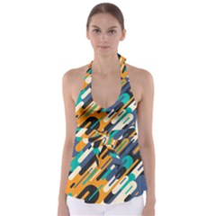 Abstract Rays, Material Design, Colorful Lines, Geometric Tie Back Tankini Top