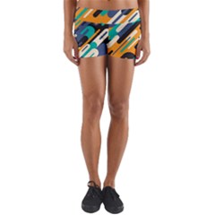 Abstract Rays, Material Design, Colorful Lines, Geometric Yoga Shorts