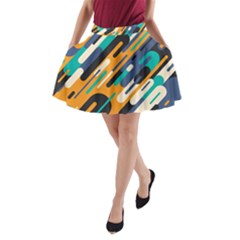 Abstract Rays, Material Design, Colorful Lines, Geometric A-Line Pocket Skirt