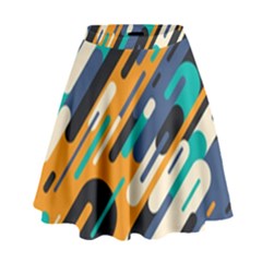 Abstract Rays, Material Design, Colorful Lines, Geometric High Waist Skirt